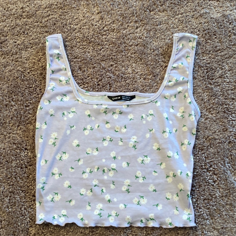 Purple Shein floral cropped tank top